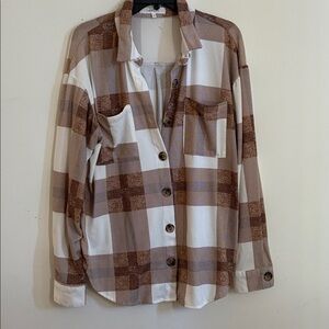 Eden & Olivia Tan and Cream Plaid Shirt